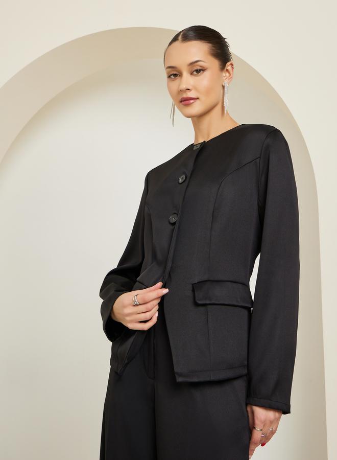 Styli Women Black Blazer and Wide Leg Pants Co-Ords - Image 2